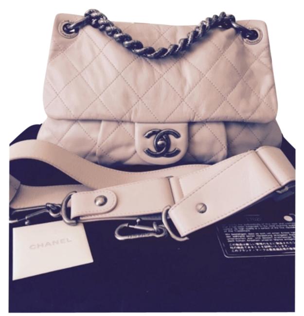 Chanel Coco Pleats Taupe Beige Calfskin Cross Body Bag 