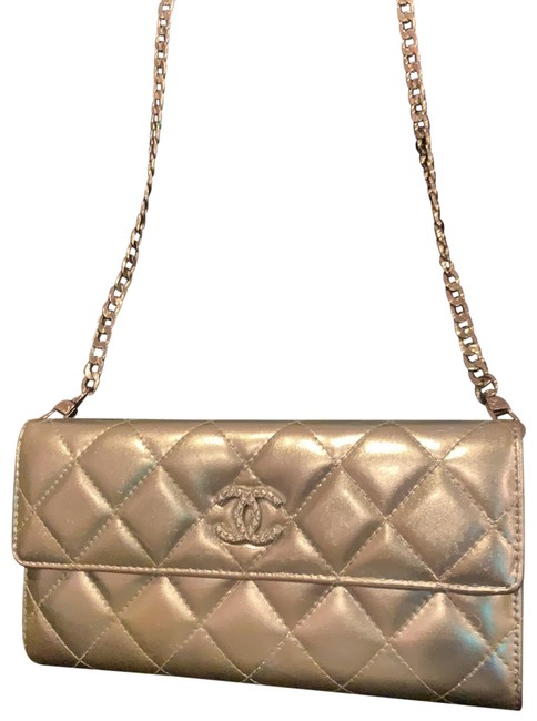 Chanel Converted Woc Crossbody Metallic Silver Gold Cross Body Bag 