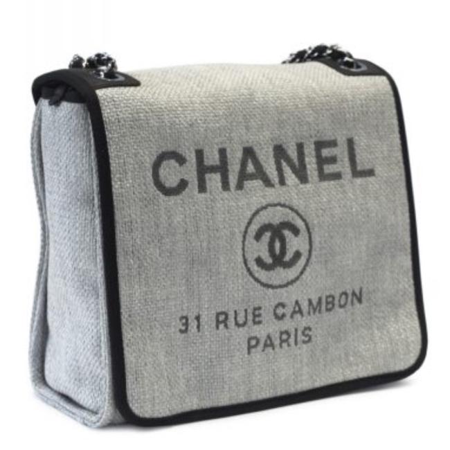 Chanel Messenger Deauville Grey Black Canvas Leather Cross Body Bag 