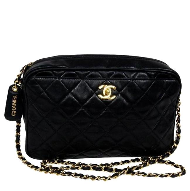Chanel Shoulder Vintage Diamond Quilted Black Lambskin Leather Cross Body Bag 