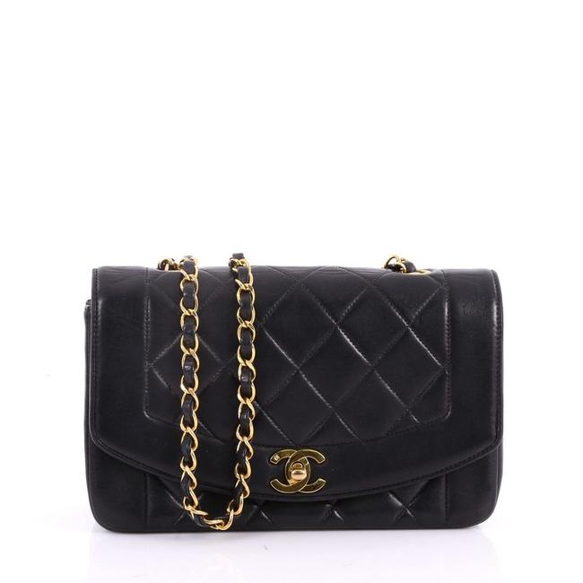 Chanel Classic Flap Diana Vintage Quilted Small Black Lambskin Cross Body Bag 