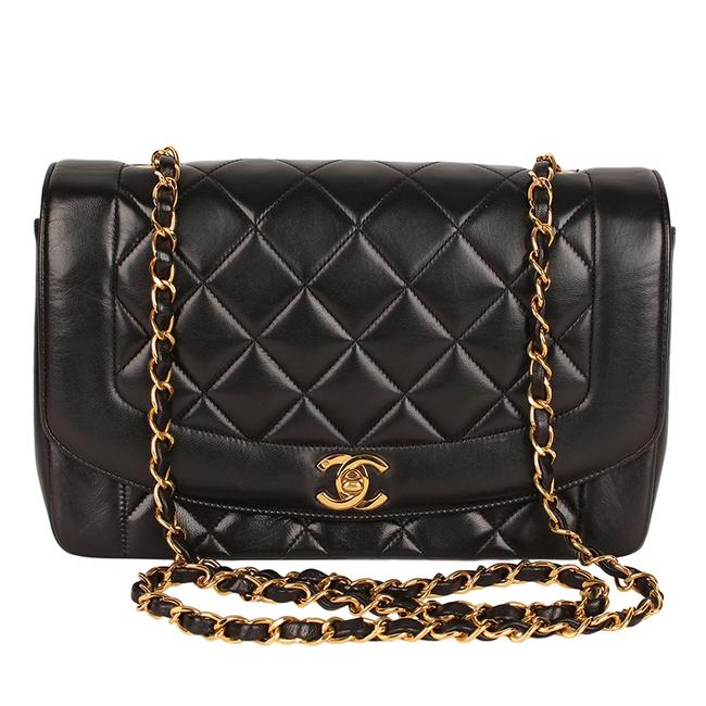 Chanel Diana Near New 6701 Black Lambskin Leather Cross Body Bag 