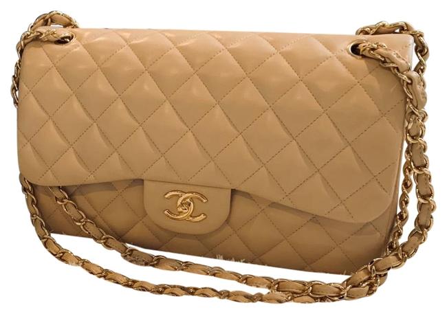 Chanel Double Flap Jumbo Beige Lambskin Leather Cross Body Bag 