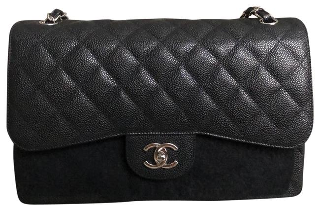 Chanel Double Flap New Classic Jumbo Black Caviar Leather Cross Body Bag 
