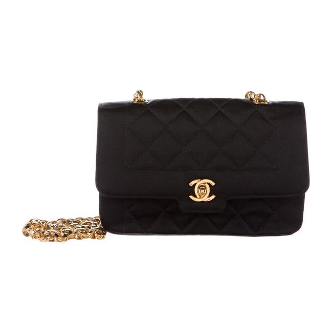 Chanel Evening Vintage Black Gold Quilted Satin Cross Body Bag 
