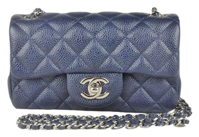 Chanel Extra Mini Caviar Classic Blue Leather Cross Body Bag 