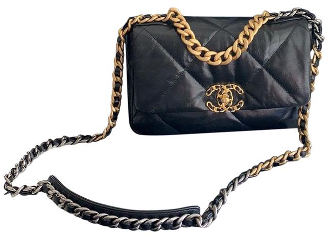 Chanel Flap 20s Mixed Metal Black Leather Cross Body Bag 