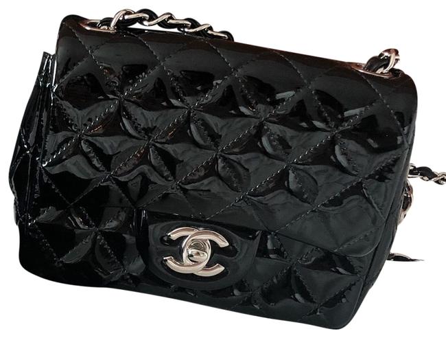 Chanel Flap Classic Mini Square Black Patent Leather Cross Body Bag 