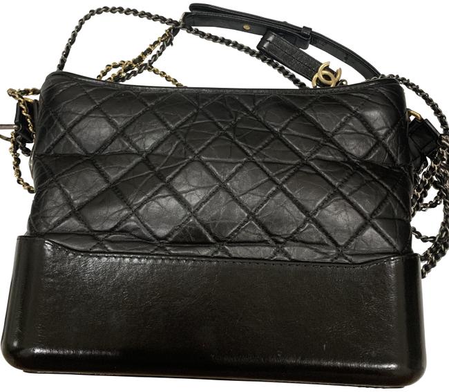 Chanel Gabrielle Medium Black Calfskin Leather Cross Body Bag 