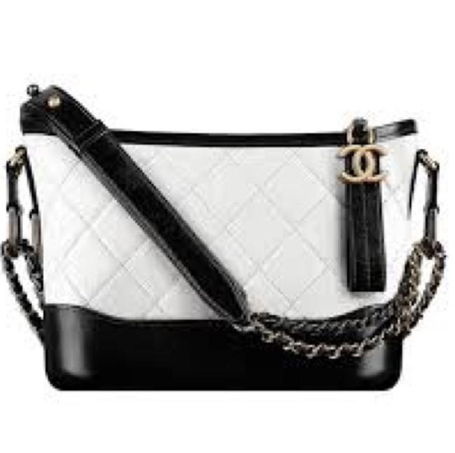 Chanel Gabrielle White Black Lambskin Leather Cross Body Bag 