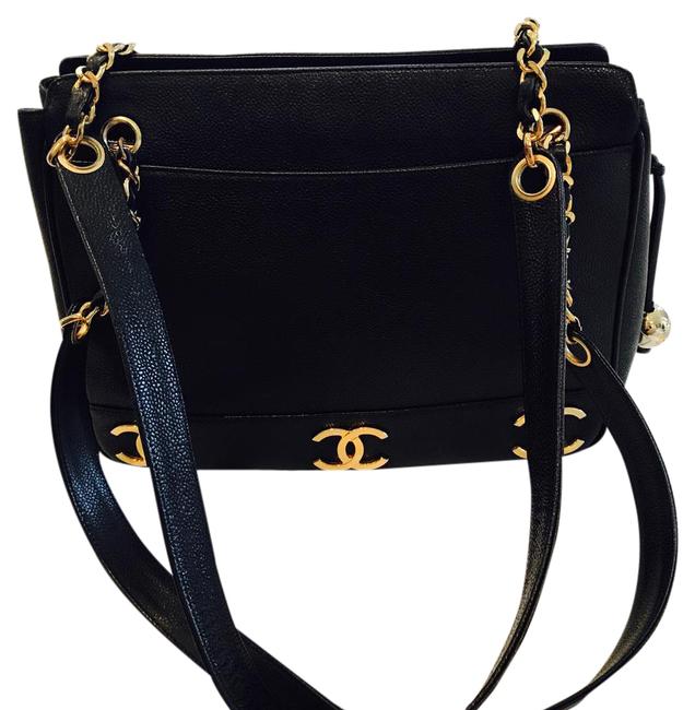 Chanel Gold Hw Tote Black Caviar Leather Cross Body Bag 