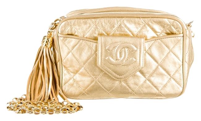 Chanel Gold Quilted Metal Chain Tassle Small Cross Body Bag 
