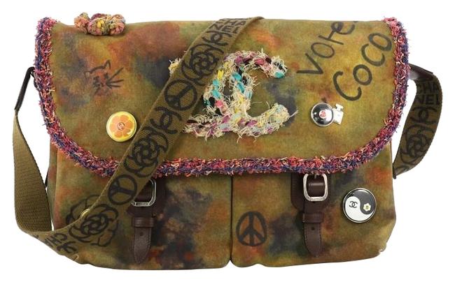 Chanel Messenger Graffiti On The Pavements Large Green Canvas Cross Body Bag 