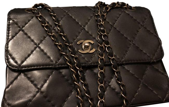 Chanel Gun Metal Black Leather Cross Body Bag 