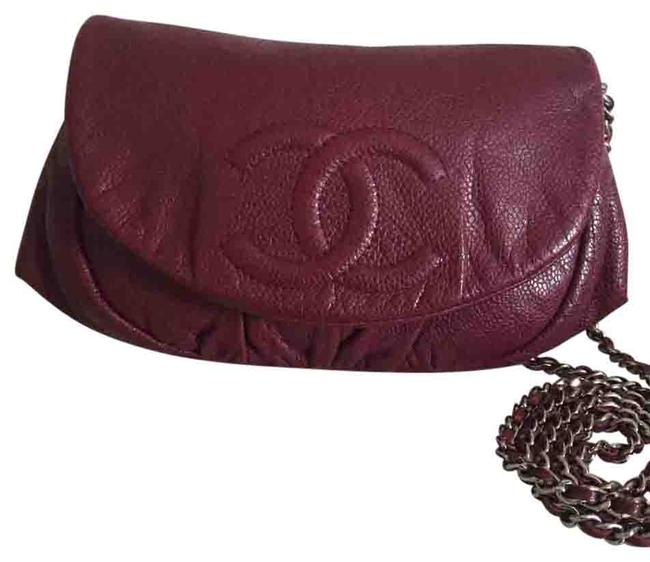 Chanel Half Moon Burgandy Caviar Leather Cross Body Bag 