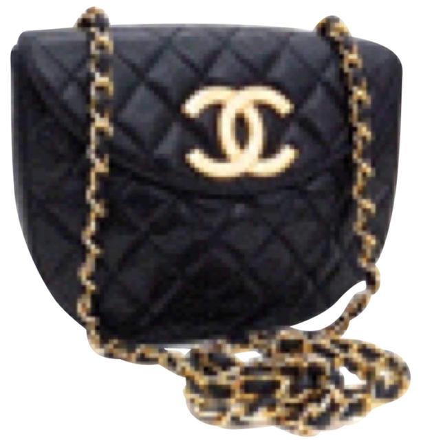 Chanel Half moon Jumbo Flapover Black Lambskin Cross Body Bag 