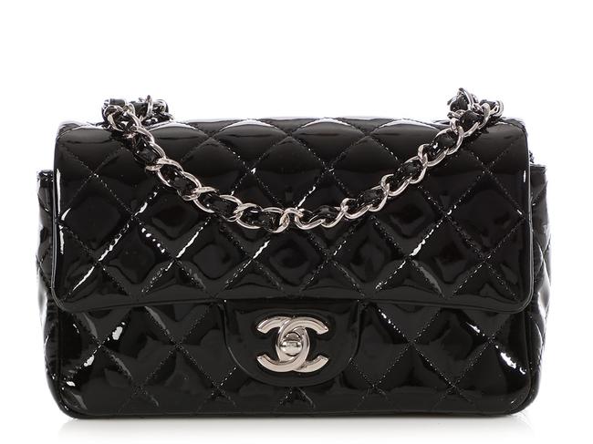 Chanel Classic Mini Quilted Black Patent Leather Cross Body Bag 