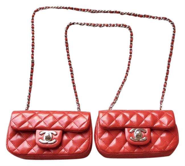 Chanel Classic Flap Handbag Red Lambskin Leather Cross Body Bag 