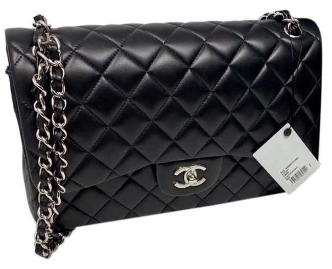 Chanel Handbag Shoulder Double Flap Classic Black Calfskin Leather Cross Body Bag 