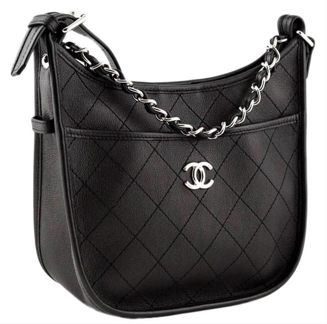 Chanel Hobo Jungle Stroll Black Leather Cross Body Bag 