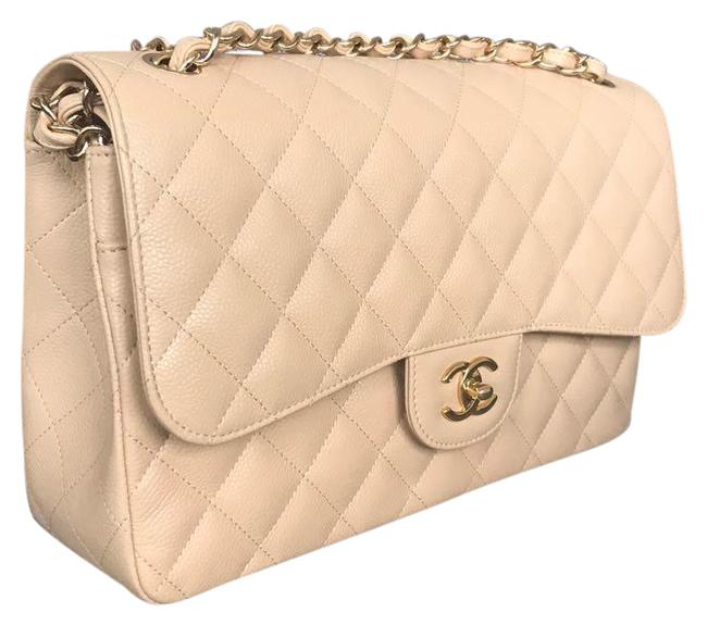 Chanel Jumbo Beige Grained Calfskin Cross Body Bag 