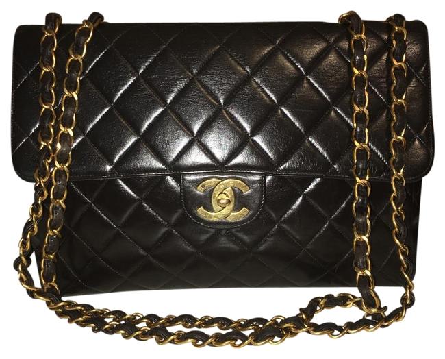 Chanel Jumbo Black Lambskin Cross Body Bag 