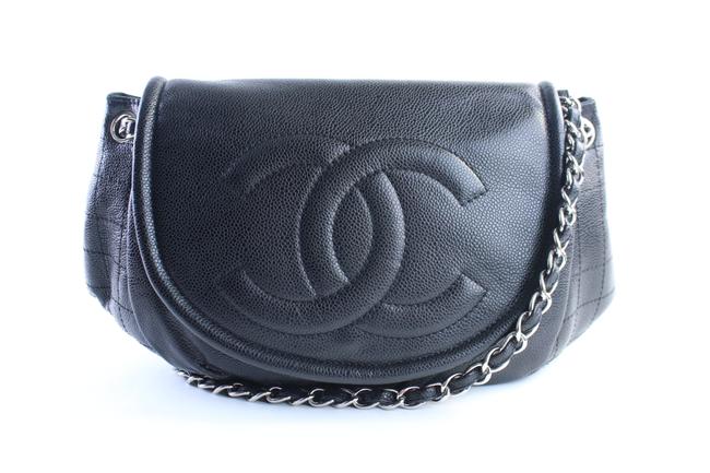 Chanel Jumbo Half Moon Flap I902ct8 Black Caviar Leather Cross Body Bag 