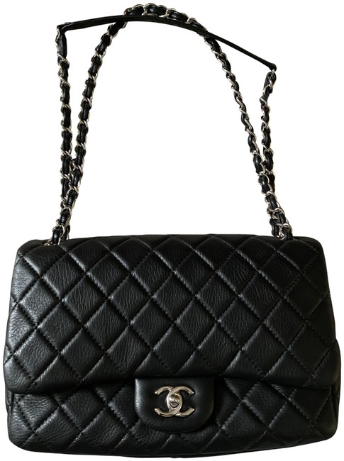 Chanel Jumbo Size Easy Black Deerskin Leather Cross Body Bag 