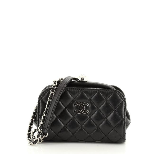Chanel Kisslock Frame Quilted Lambskin Black Leather Cross Body Bag 