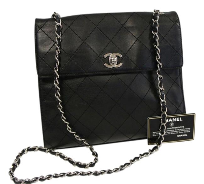Chanel Lambskin Chain Strap Black Leather Cross Body Bag 