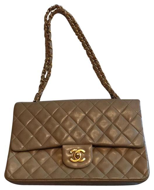 Chanel Double Flap Lambskin Beige Cross Body Bag 