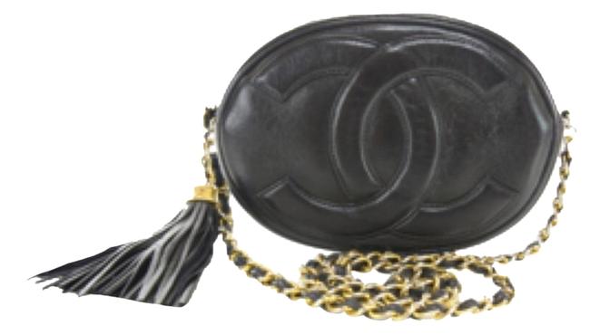 Chanel Logo Black Lambskin Leather Cross Body Bag 