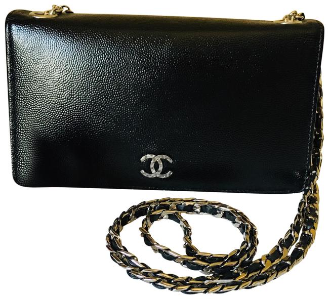 Chanel Long Wallet Black Caviar Cross Body Bag 