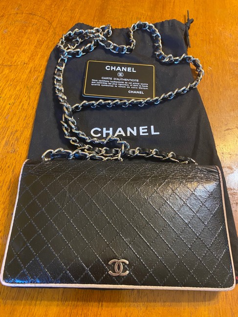 Chanel Long Wallet Quilted Cc Black Calfskin Leather Cross Body Bag 