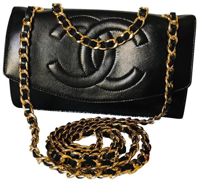 Chanel Matelasse Black Lambskin Leather Cross Body Bag 