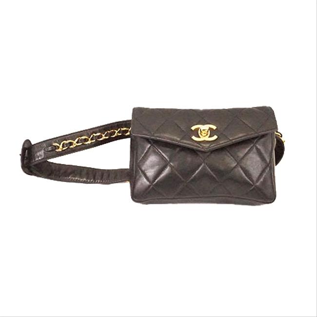 Chanel Matelasse West Women's Fanny Pack Black Leather Cross Body Bag 