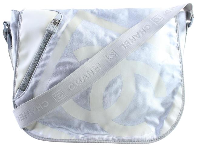 Chanel Messenger Cc Logo Metallic 226705 Silver Nylon X Canvas Cross Body Bag 