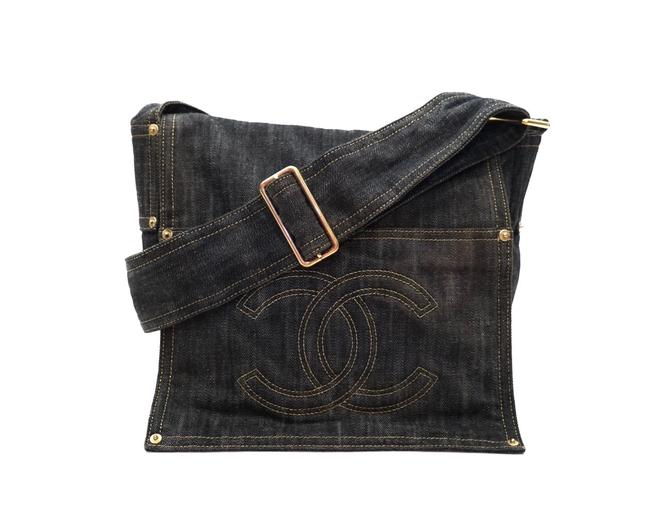 Chanel Messenger Cc Logo Vintage Jean Flap Blue Denim Cross Body Bag 