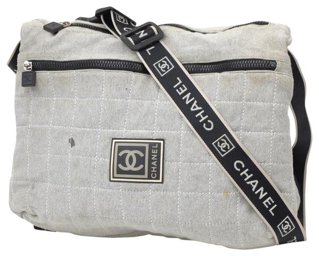Chanel Messenger Quilted Sports Logo Cc 235610 Grey Canvas Cross Body Bag 