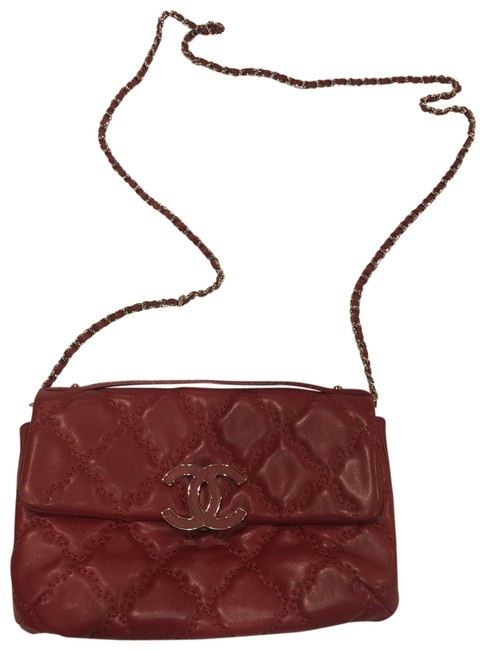 Chanel Messenger Red Lambskin Leather Cross Body Bag 