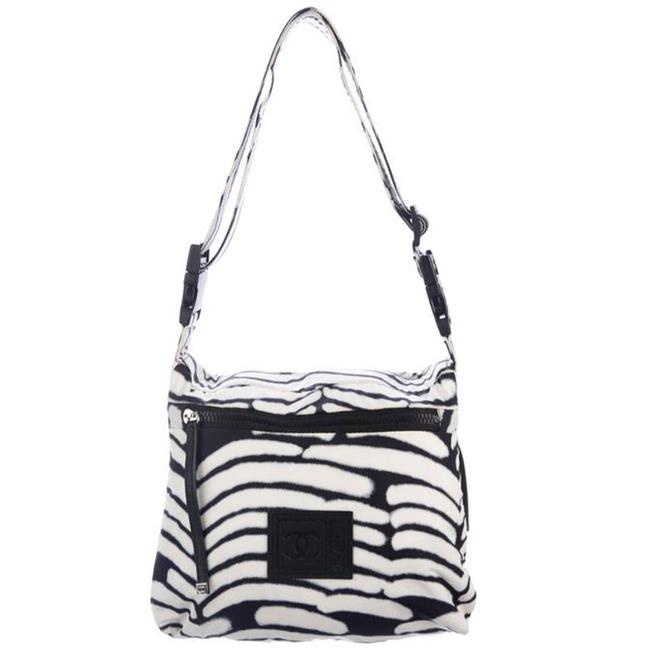 Chanel Messenger Vintage Black and White Nylon Cross Body Bag 