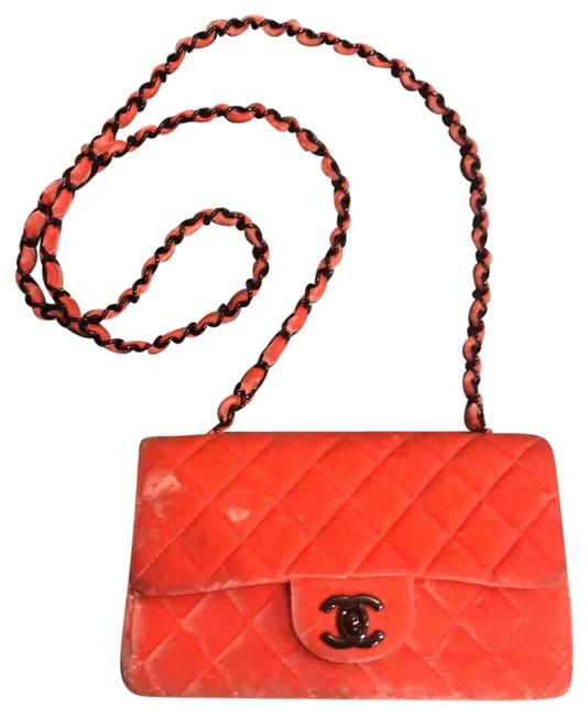 Chanel Mini Cf Peach Orange Velvet Cross Body Bag 