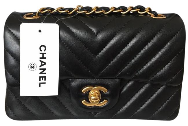 Chanel Mini Chevron Lambskin Black Leather Cross Body Bag 