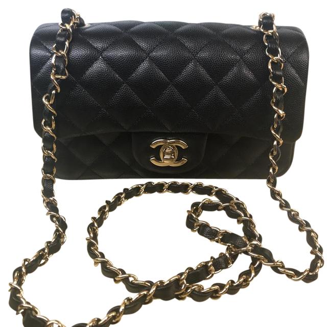 Chanel Mini Classic with Gold Hardware Black Caviar Leather Cross Body Bag 