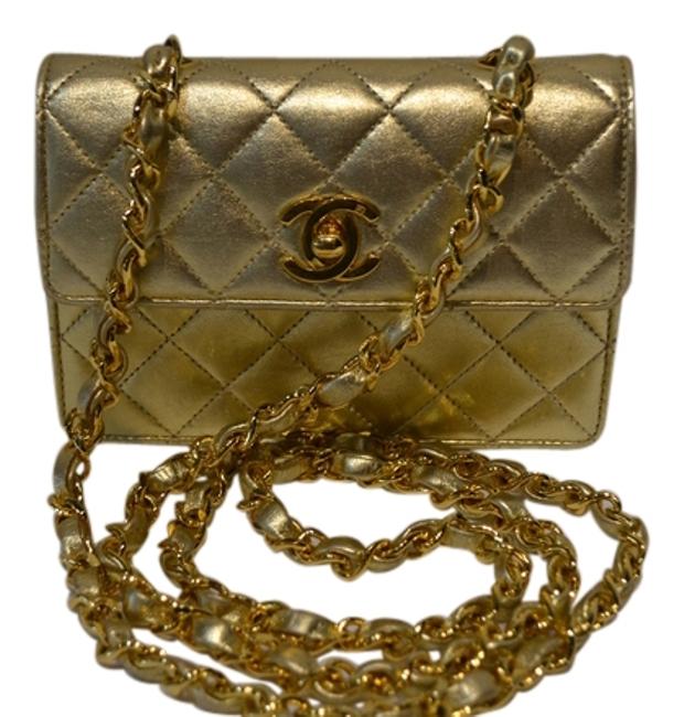 Chanel Mini flap Gold Lambskin Cross Body Bag 