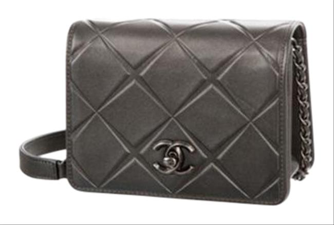 Chanel Mini Propeller Charcoal Calfskin Leather Cross Body Bag 