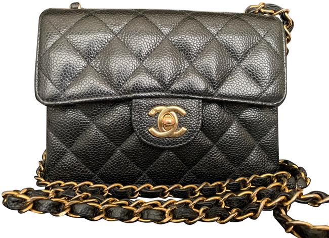 Chanel Mini Square Gold Plated Hardware Black Caviar Cross Body Bag 