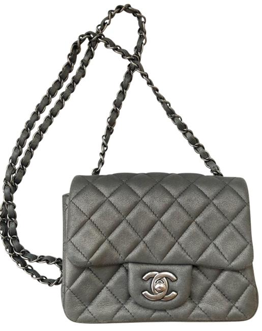 Chanel Mini Square Grey Calfskin Leather Cross Body Bag 
