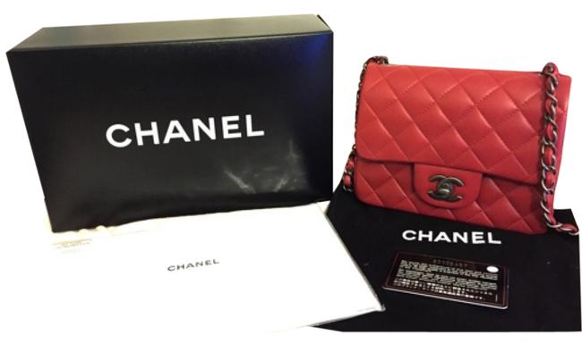 Chanel Mini Square Red Lambskin Cross Body Bag 