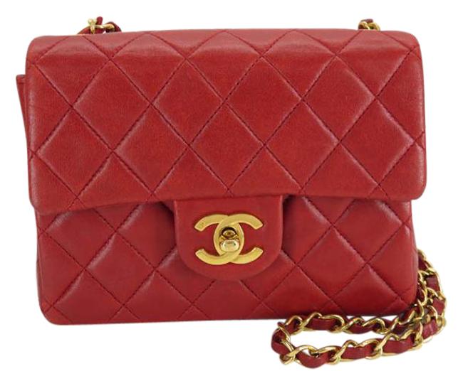 Chanel Mini Square Red Lambskin Small Leather Cross Body Bag 
